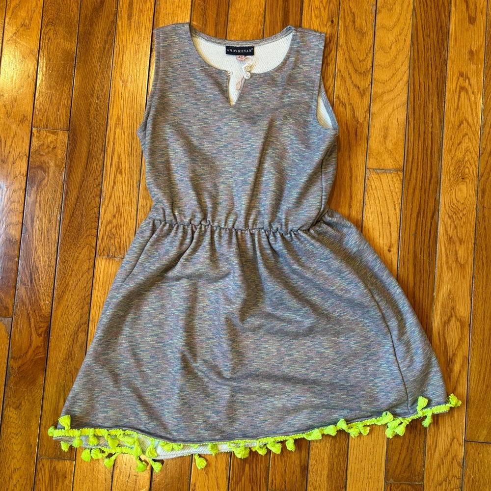 Andy & Evan Gray and Green Tassel Sundress Sleeveless Crew Neck Casual
